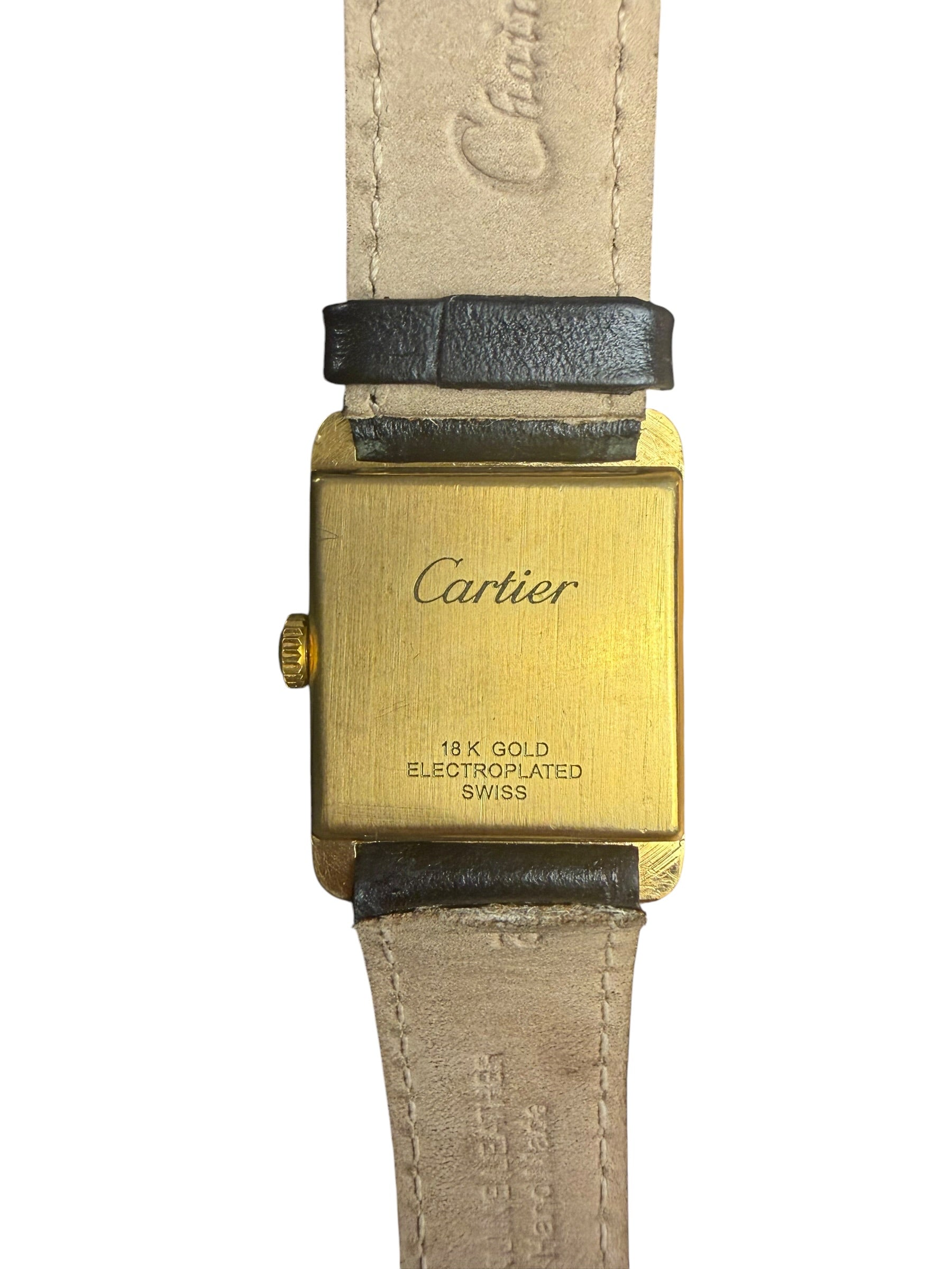 Cartier Tank White Roman Dial Black Strap 1970's