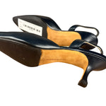 Manolo Blahnik Navy Blue Leather Slingback Kitten Heels