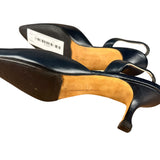 Manolo Blahnik Navy Blue Leather Slingback Kitten Heels
