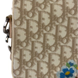 Christian Dior Beige Leather Trim Trotter Floral Embroidered Flap Bag