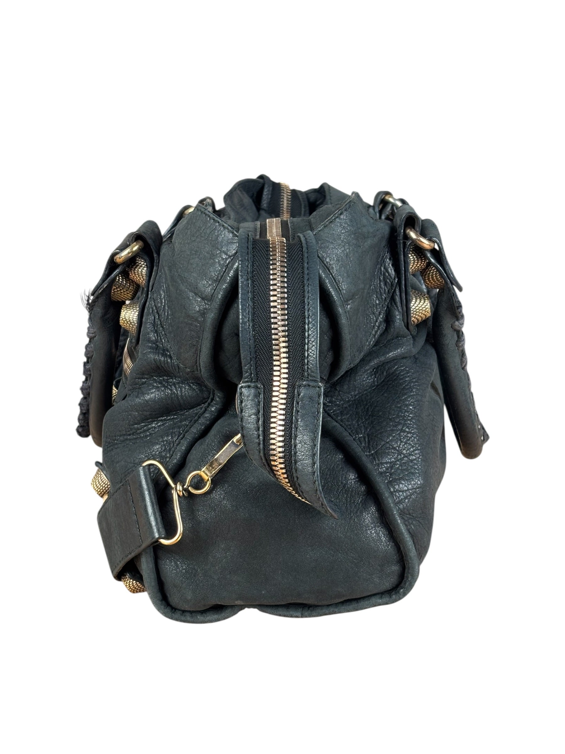 Balenciaga Black Leather Giant Gold City Two-Way Bag 21