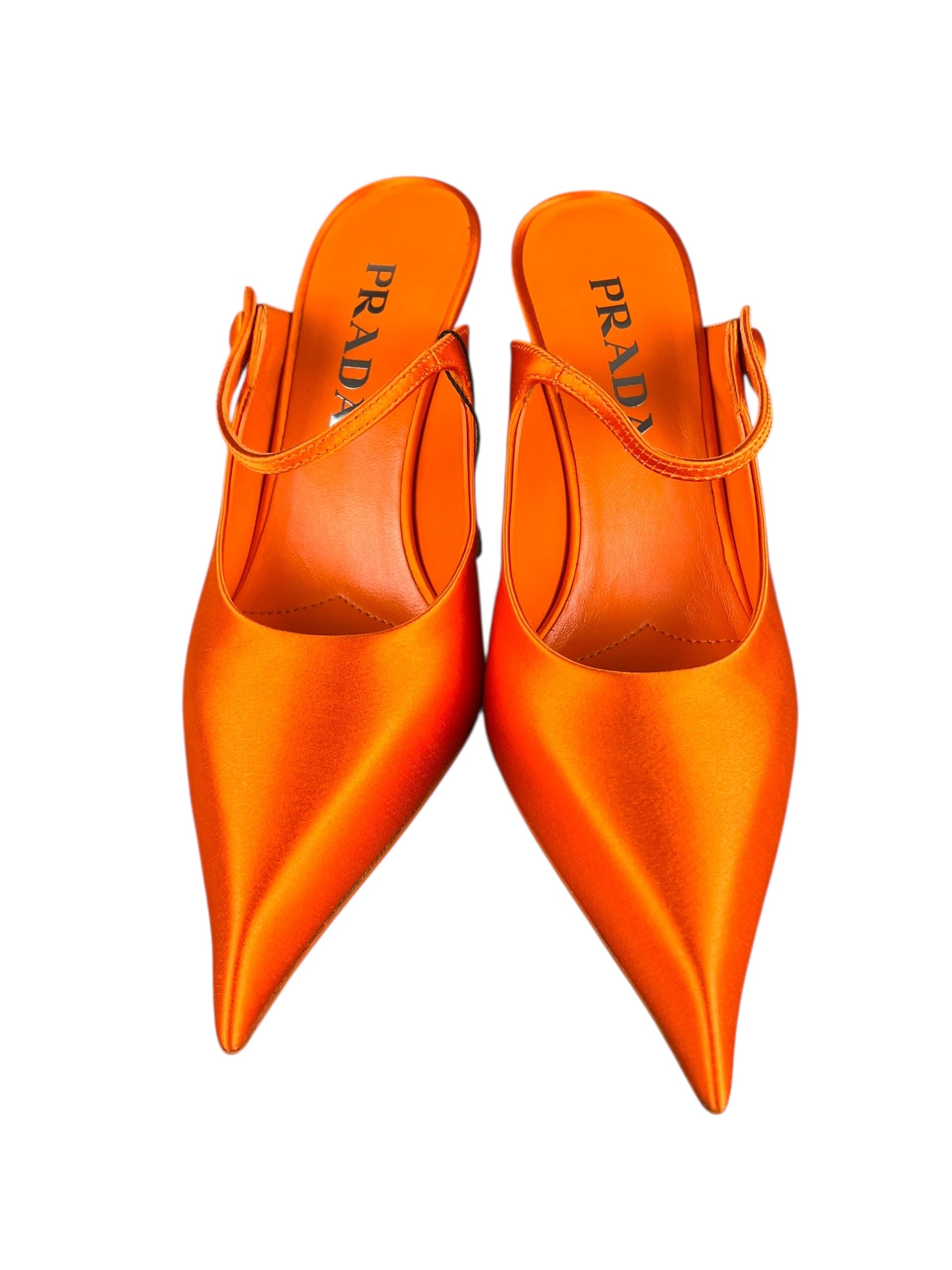 Prada Orange Satin Heel Mules