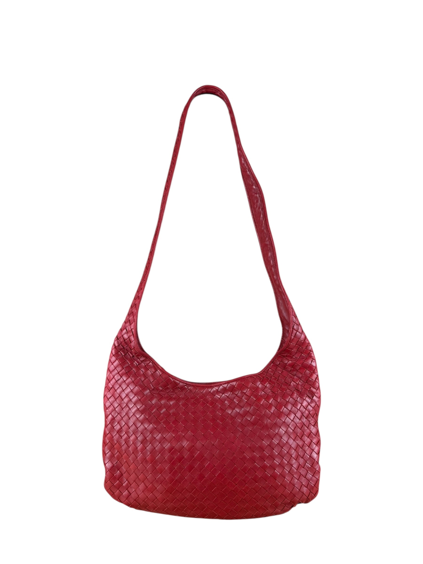Bottega Veneta Vintage Red Intrecciato Hobo Bag