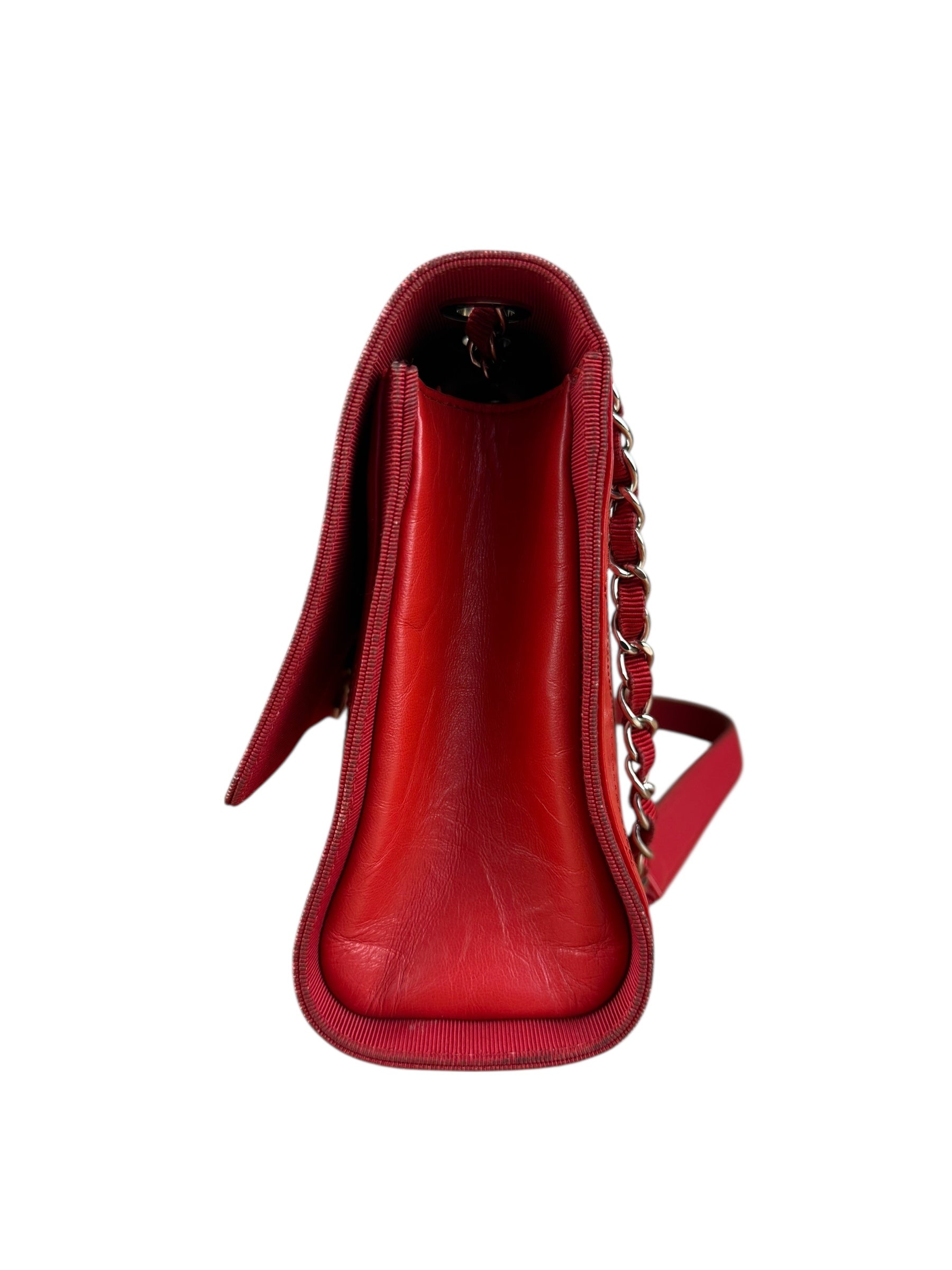 Chanel Red CC Quilted Crumpled Calfskin Flap Bag 2018