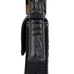 Fendi Black Leather 3D Logo Embossed Baguette