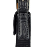 Fendi Black Leather 3D Logo Embossed Baguette