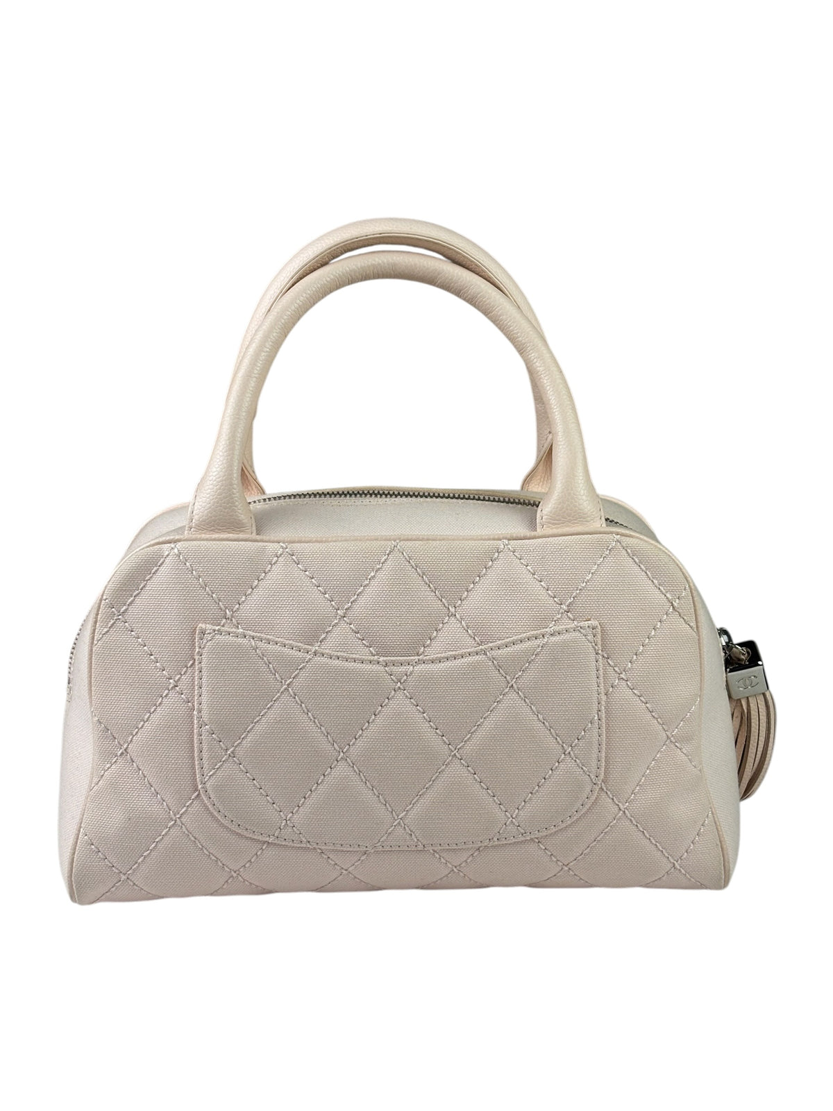 Chanel Pink Leather Trim Quilted Timeless Bowling Handbag 2004