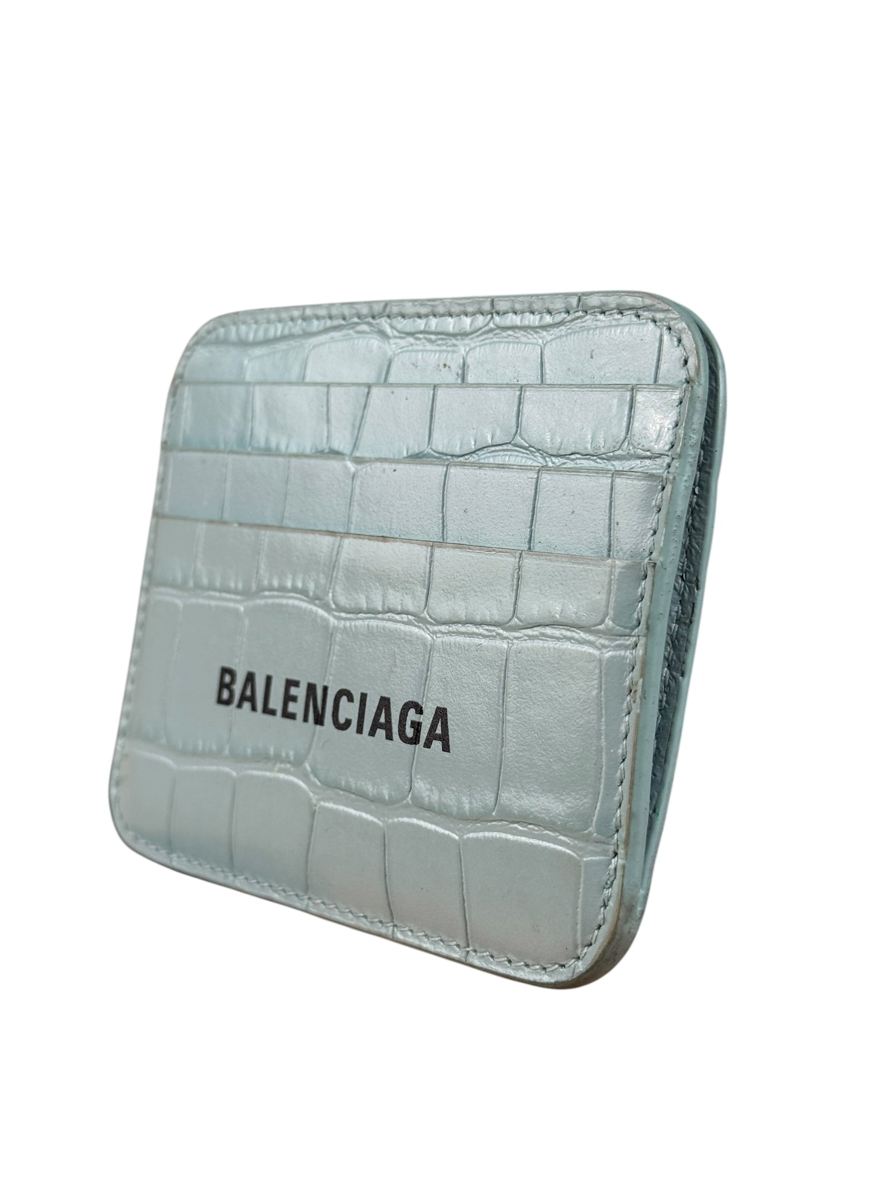 Balenciaga Blue Croc Embossed Cardholder