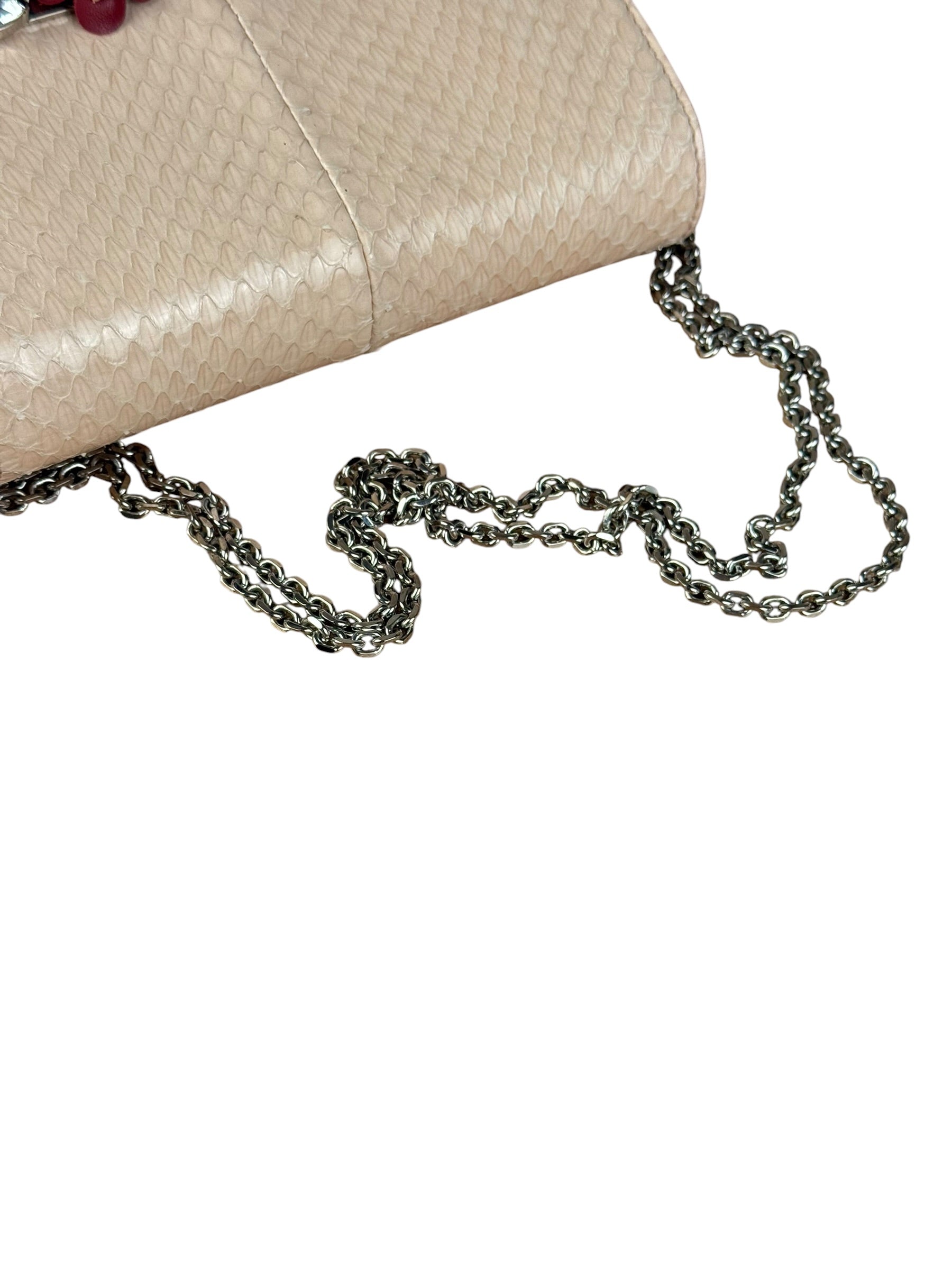 Fendi Pink Python Flower Studded Mini Chain Shoulder Bag