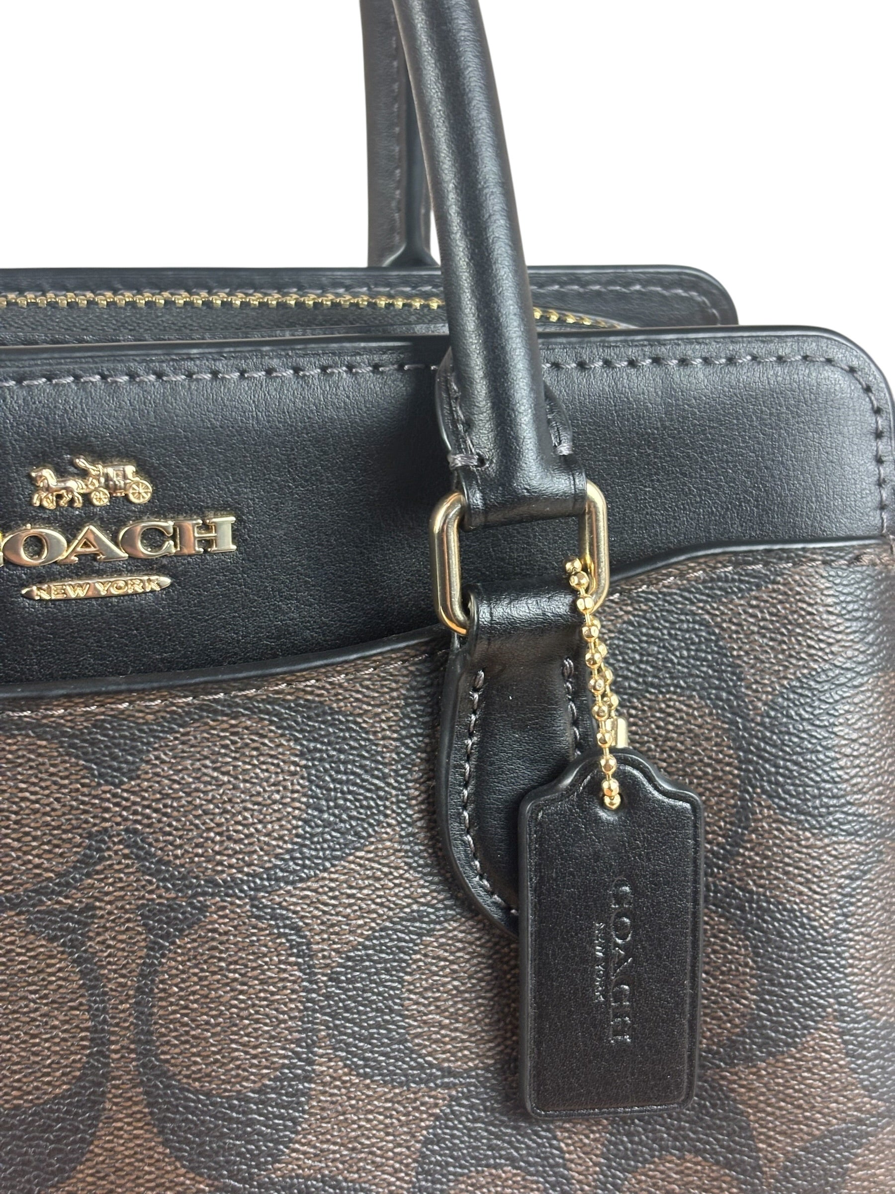 Coach Brown/Black Canvas Mini Darcie Carryall Two-Way Bag