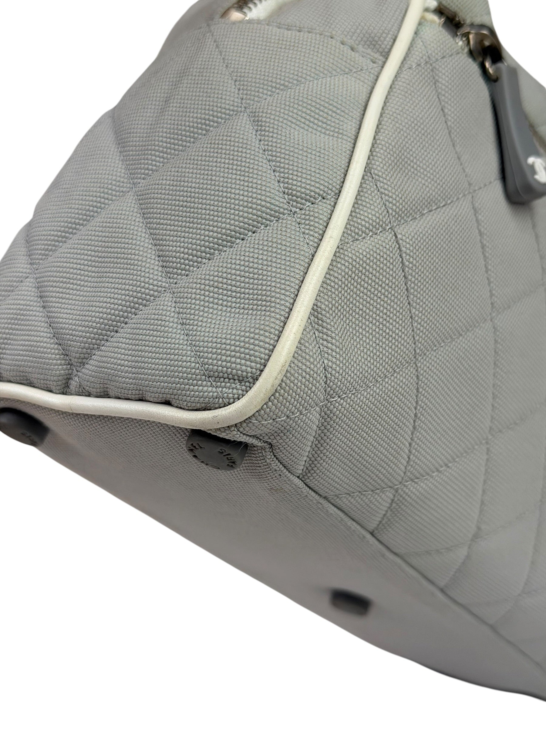 Chanel Grey Quilted Leather Trim Bowling Bag 2000