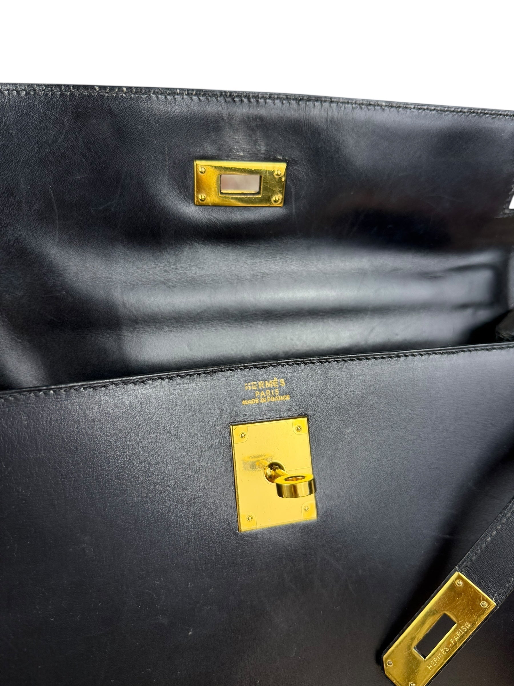 Hermes Kelly 32 Black Box Leather 1991