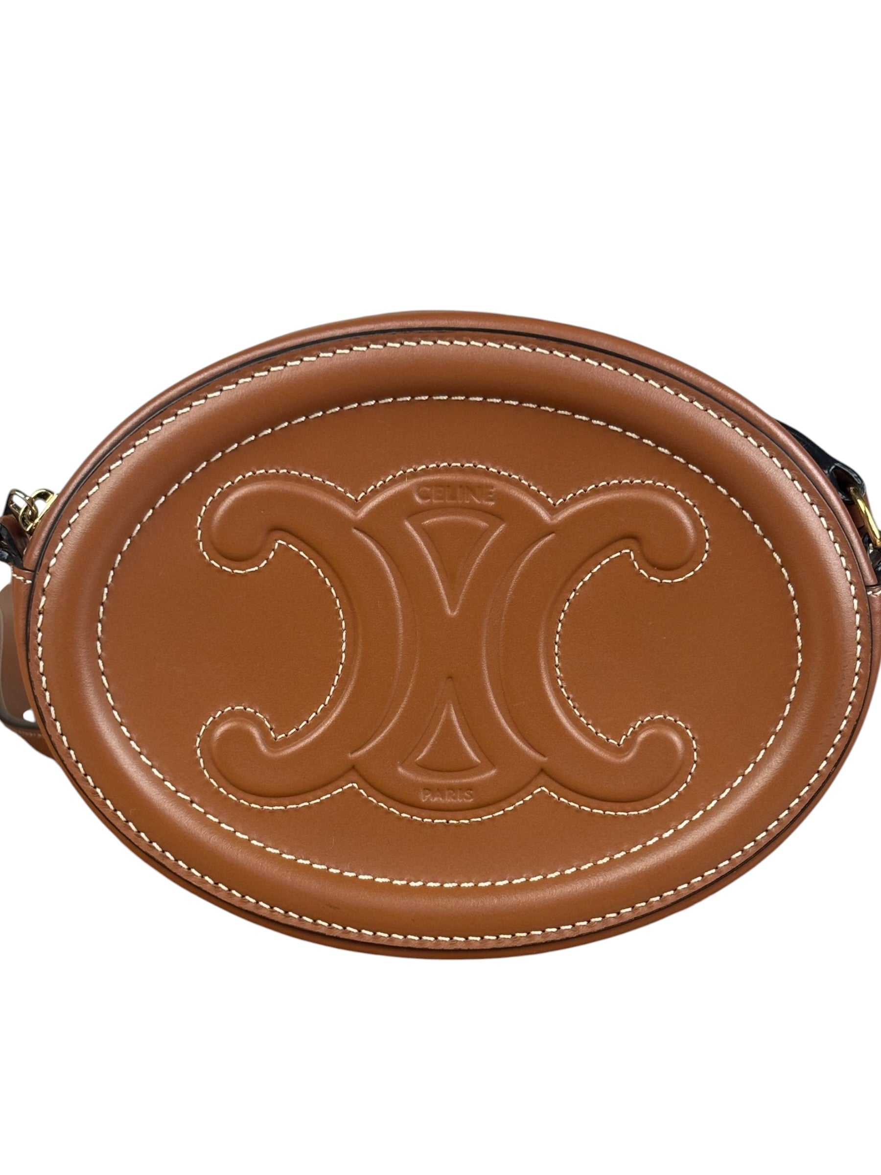 Celine Cuir Triomphe Oval Crossbody Brown