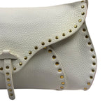 Celine White Grained Leather Studded Poultbot Shoulder Bag