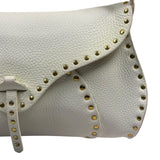 Celine White Grained Leather Studded Poultbot Shoulder Bag