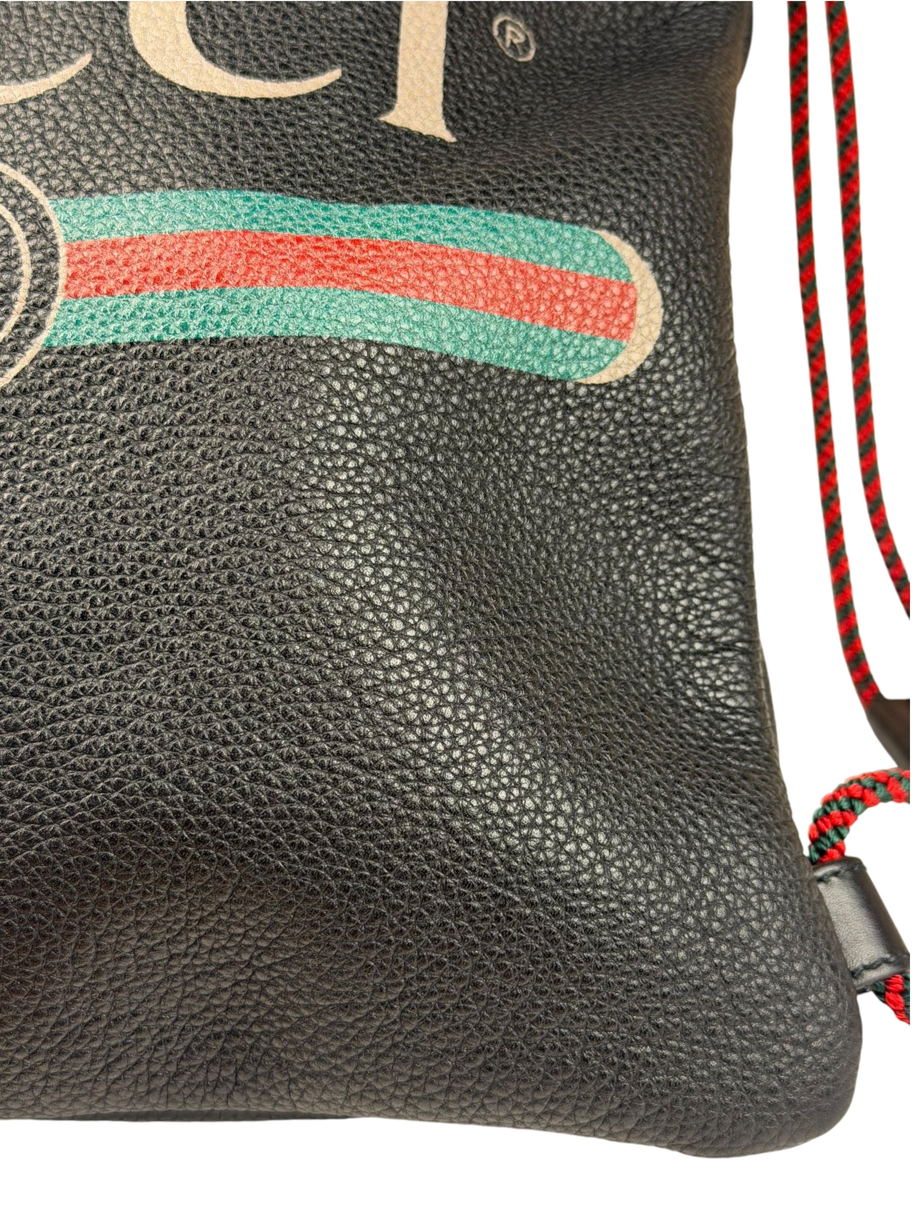 Gucci Black Leather Drawstring Backpack