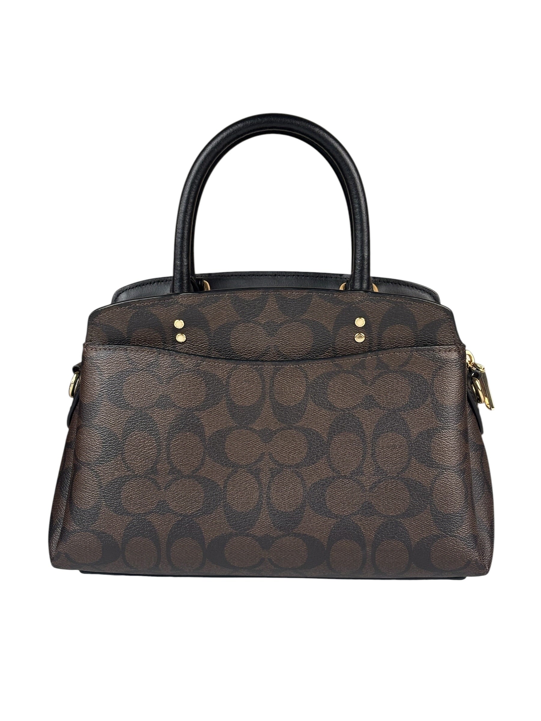Coach Brown/Black Leather Mini Lillie Carryall In Signature Two-Way Bag