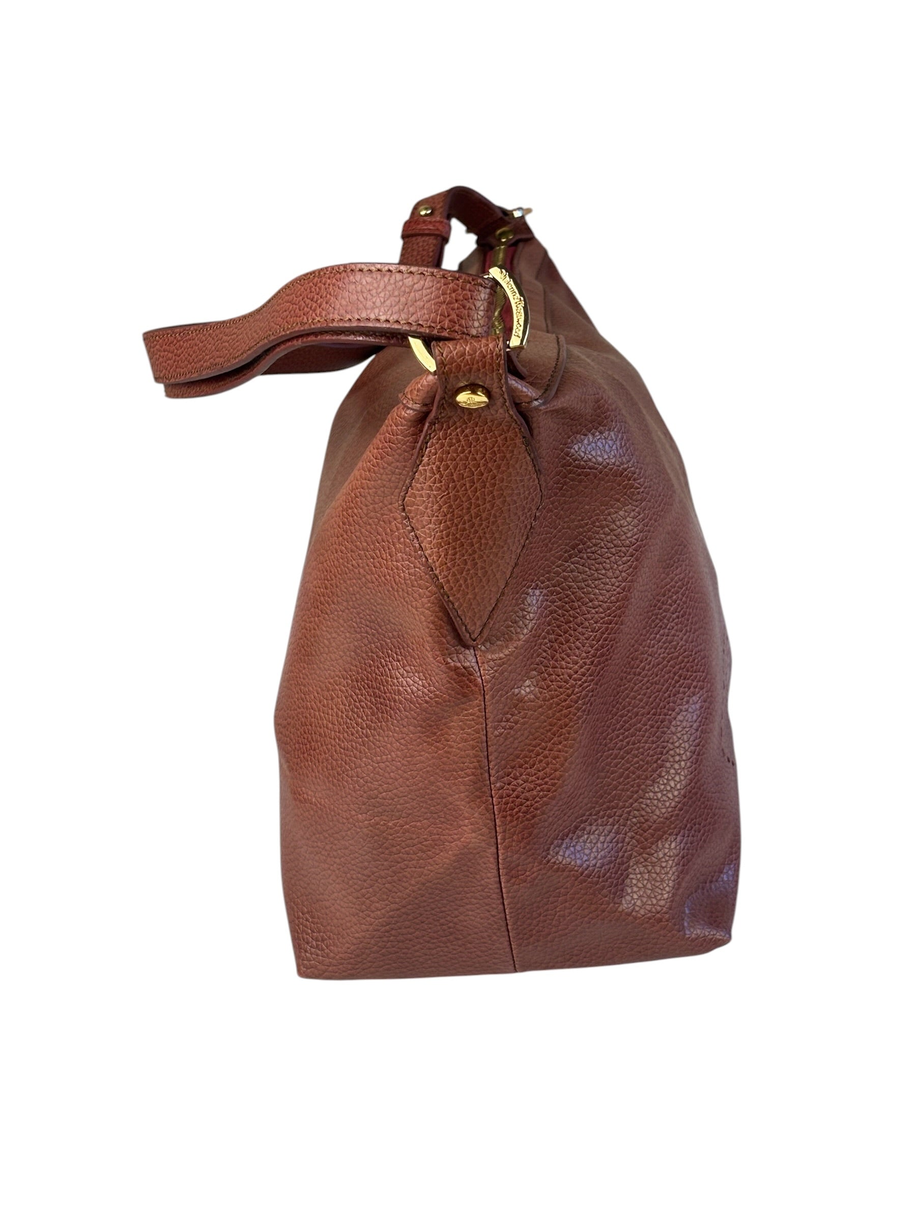 Vivienne Westwood Tan Brown Leather Perforated Orb Logo Shoulder Bag