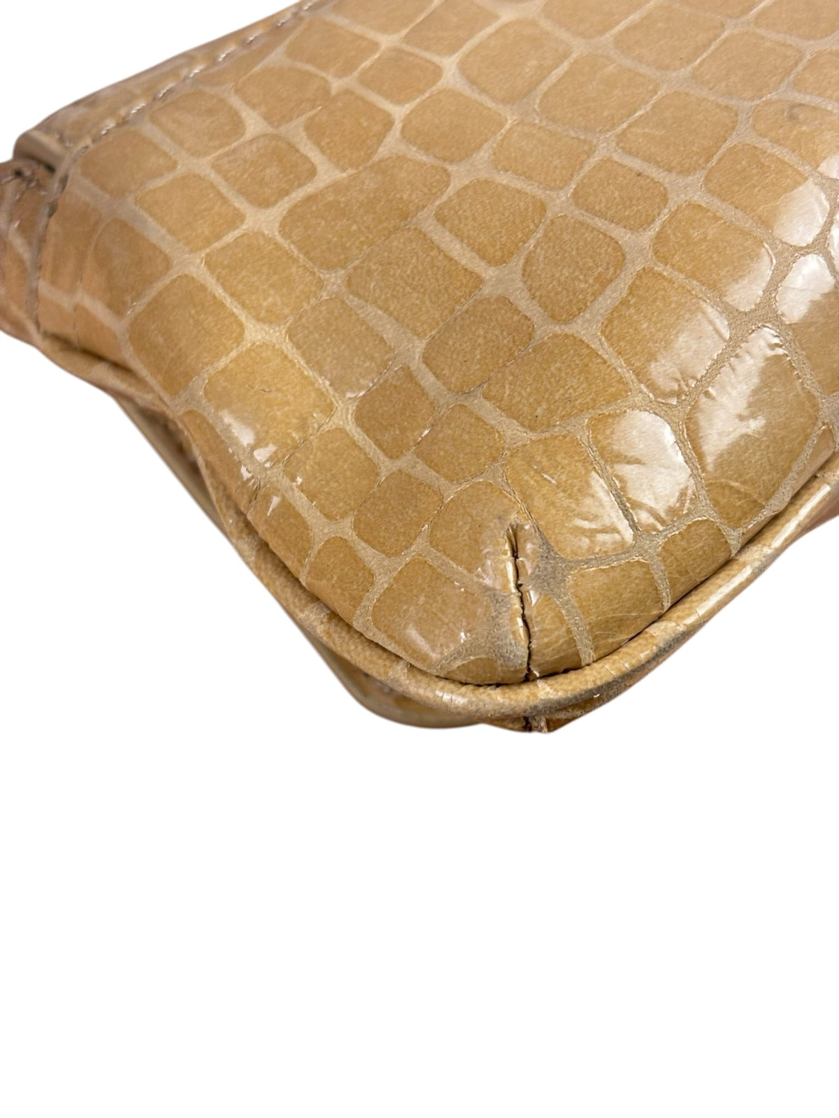 Cult Gala Beige Crocodile Embossed Patent Leather Two-Way Flap Bag