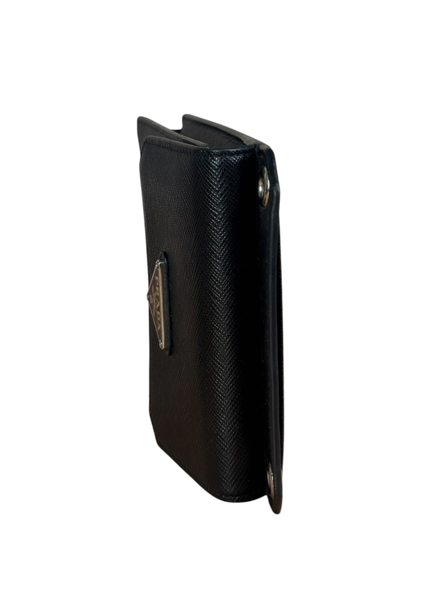Prada Black Leather Saffiano Phone Holder