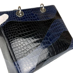 Christian Dior Rare Black/Navy Croc Embossed Lady Dior Handbag