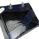 Christian Dior Rare Black/Navy Croc Embossed Lady Dior Handbag