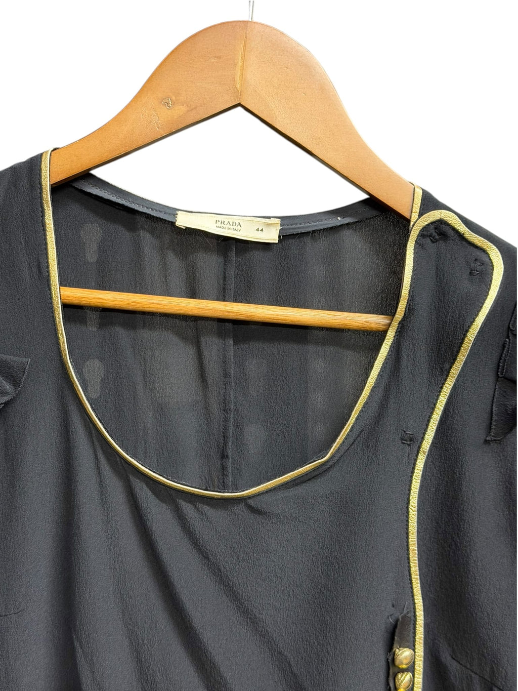 2008 Prada Black Silk Gold Leather Top