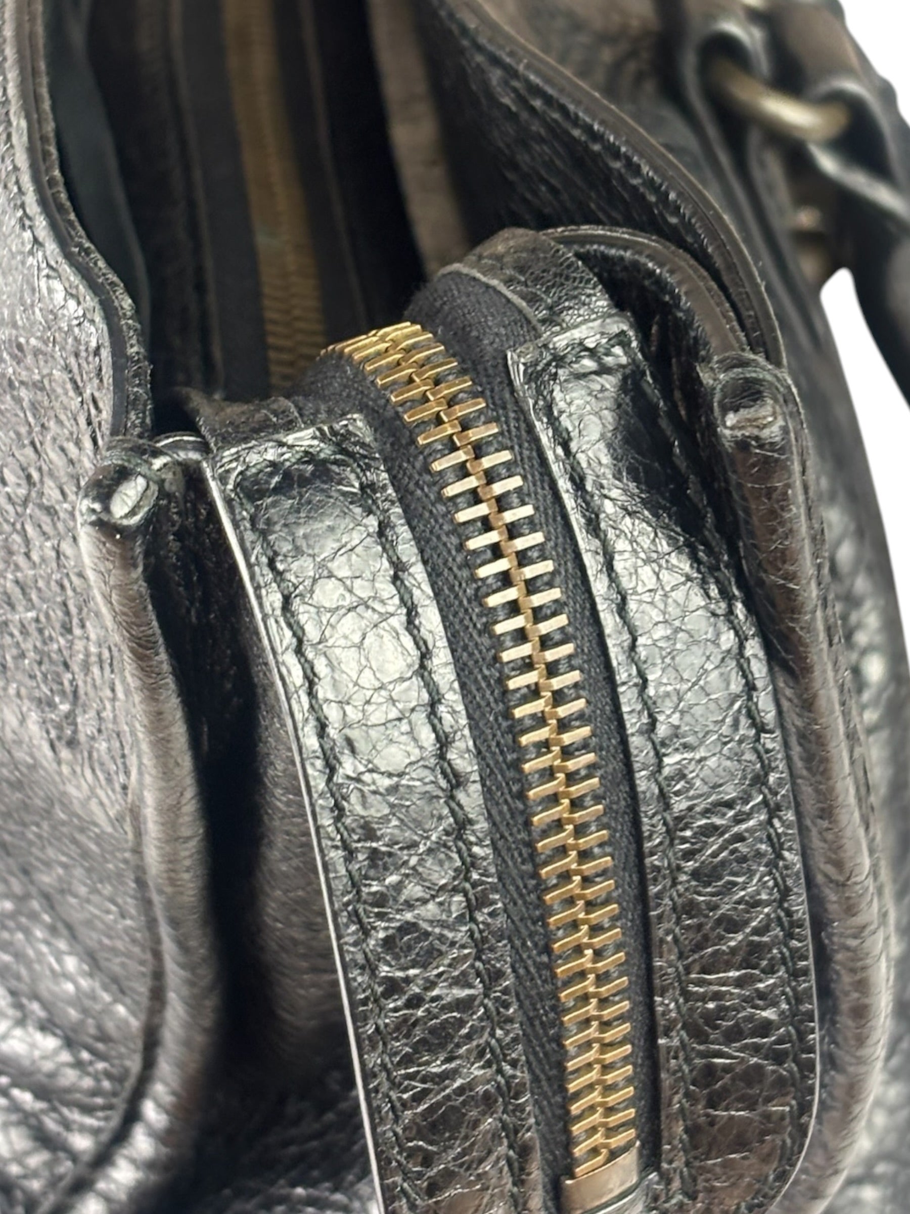Balenciaga Black Lambskin Moto Work Two-Way Bag