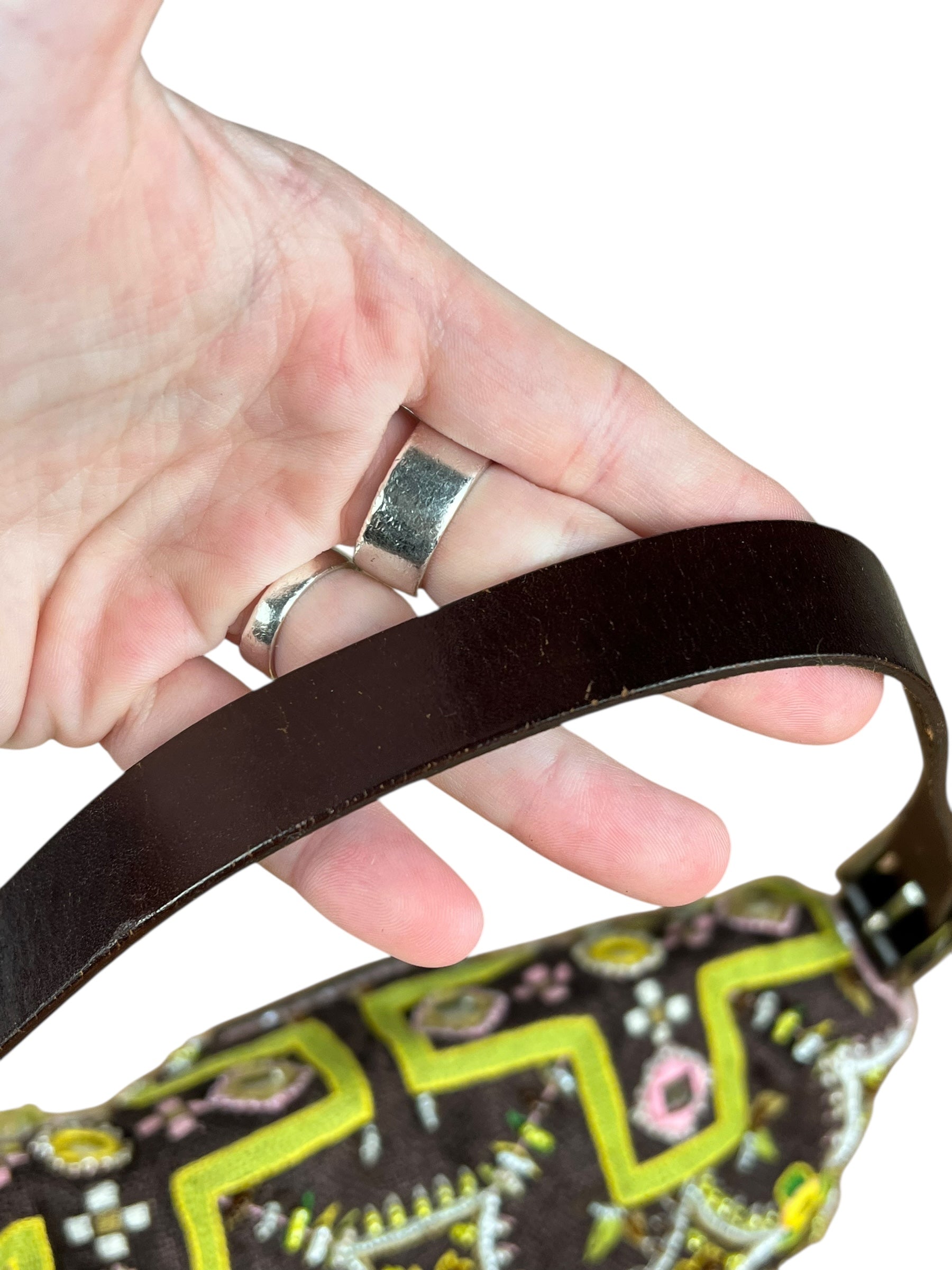 Fendi Canvas Baguette Dark Brown Beaded