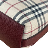 Burberry Burgundy Leather Trim House Check Shoulder Bag
