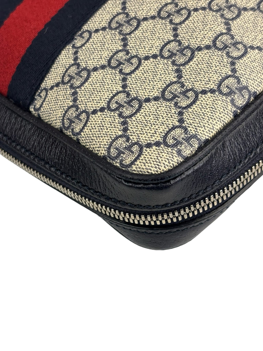 Gucci Navy Leather GG Supreme Ophidia Small Messenger Bag