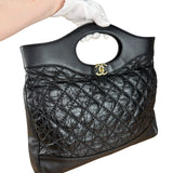 Chanel 31 Black Leather Quilted Shopping Clutch Shoulder Bag 2018