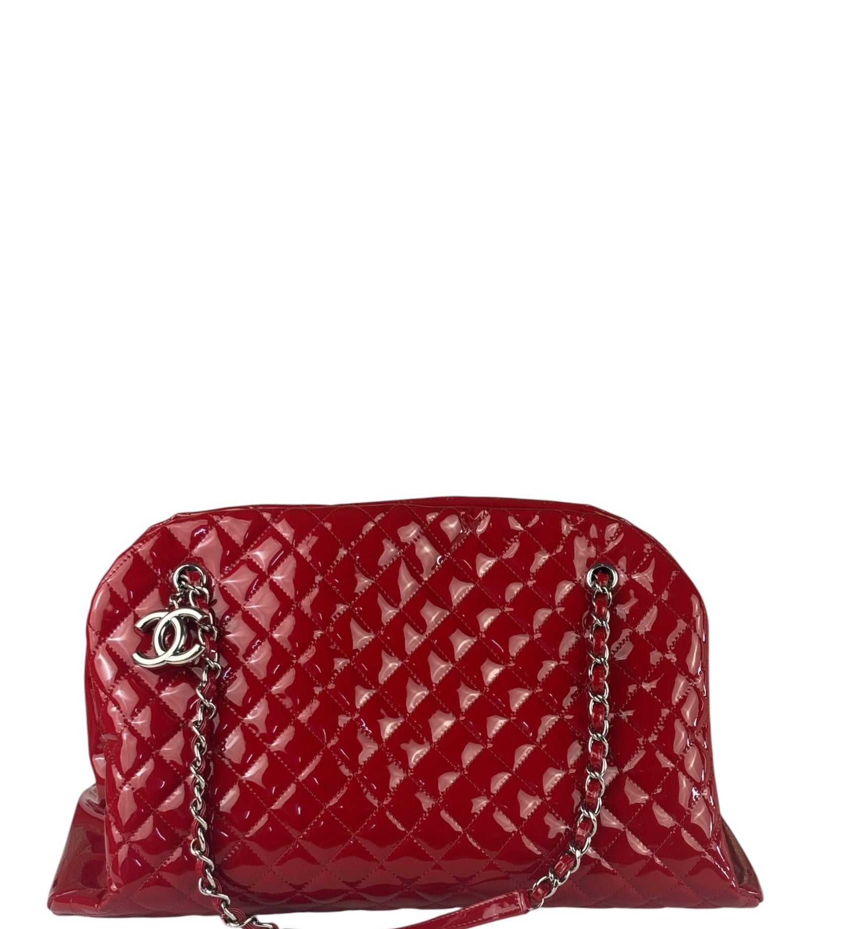 Chanel Red Patent Quilted Leather Large Just Mademoiselle Bowling Bag