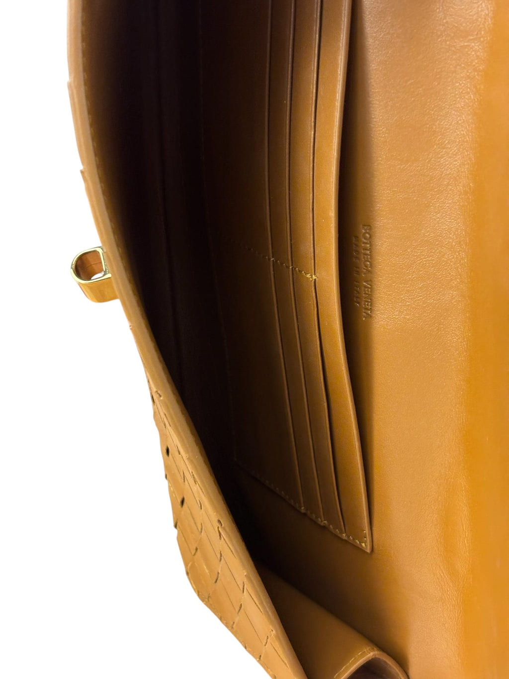 Bottega Veneta Caramel Leather Intrecciato Adiamo Clutch