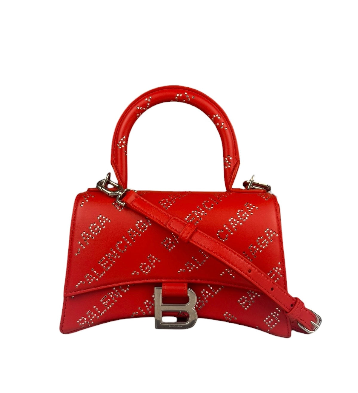 Balenciaga Red Leather Hourglass XS Rhinestones Two-Way Bag