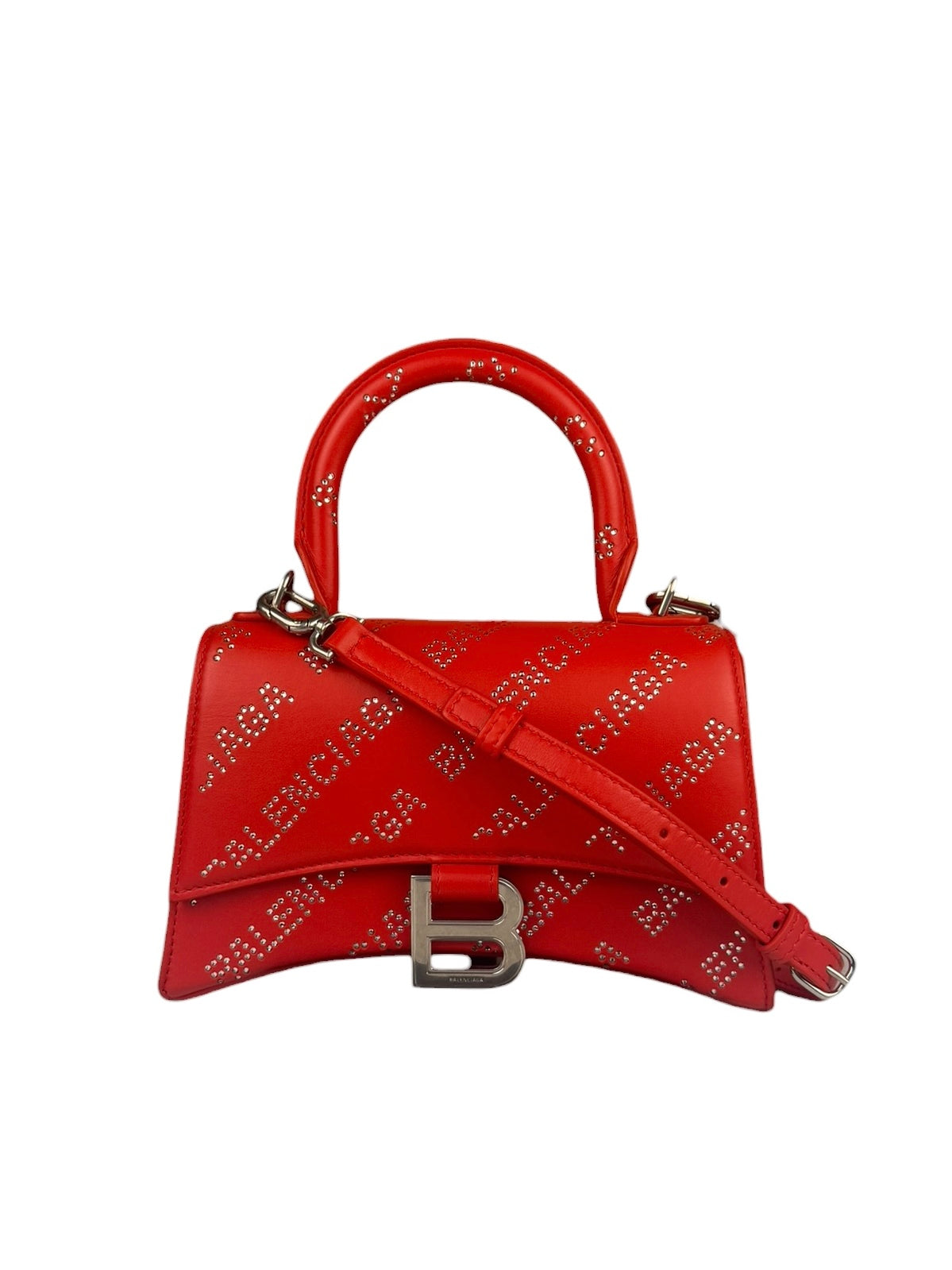 Balenciaga Red Leather Hourglass XS Rhinestones Two-Way Bag