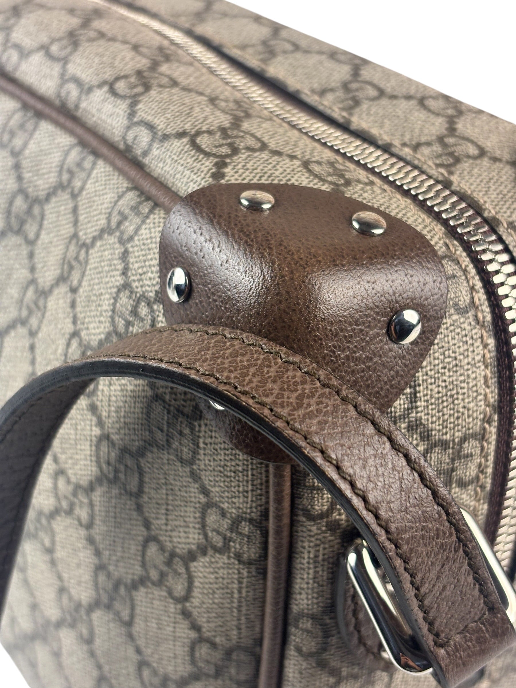 Gucci Brown Leather Trim GG Supreme Soft Trunk Crossbody