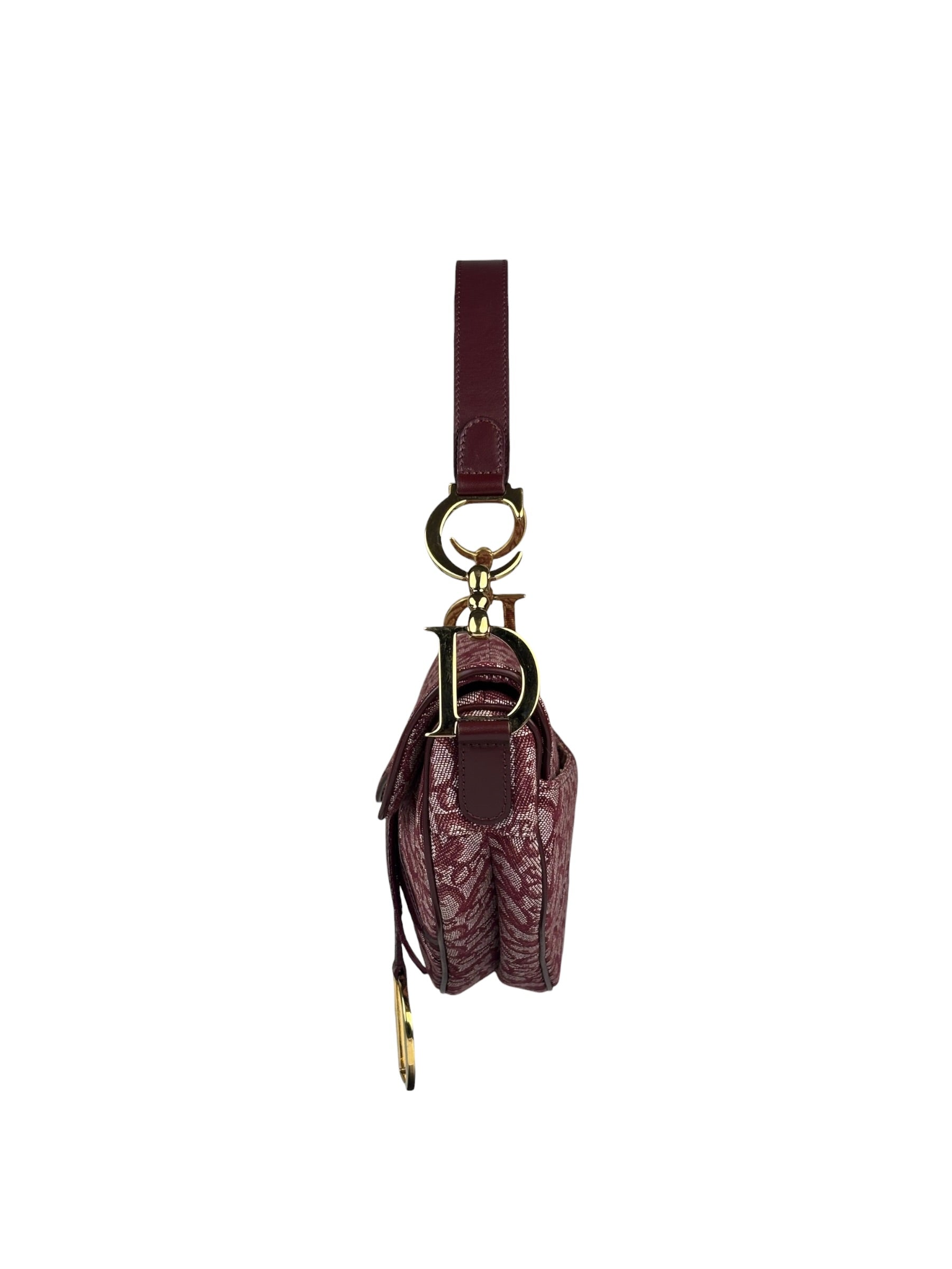 Christian Dior Burgundy Leather Oblique Saddle Handbag