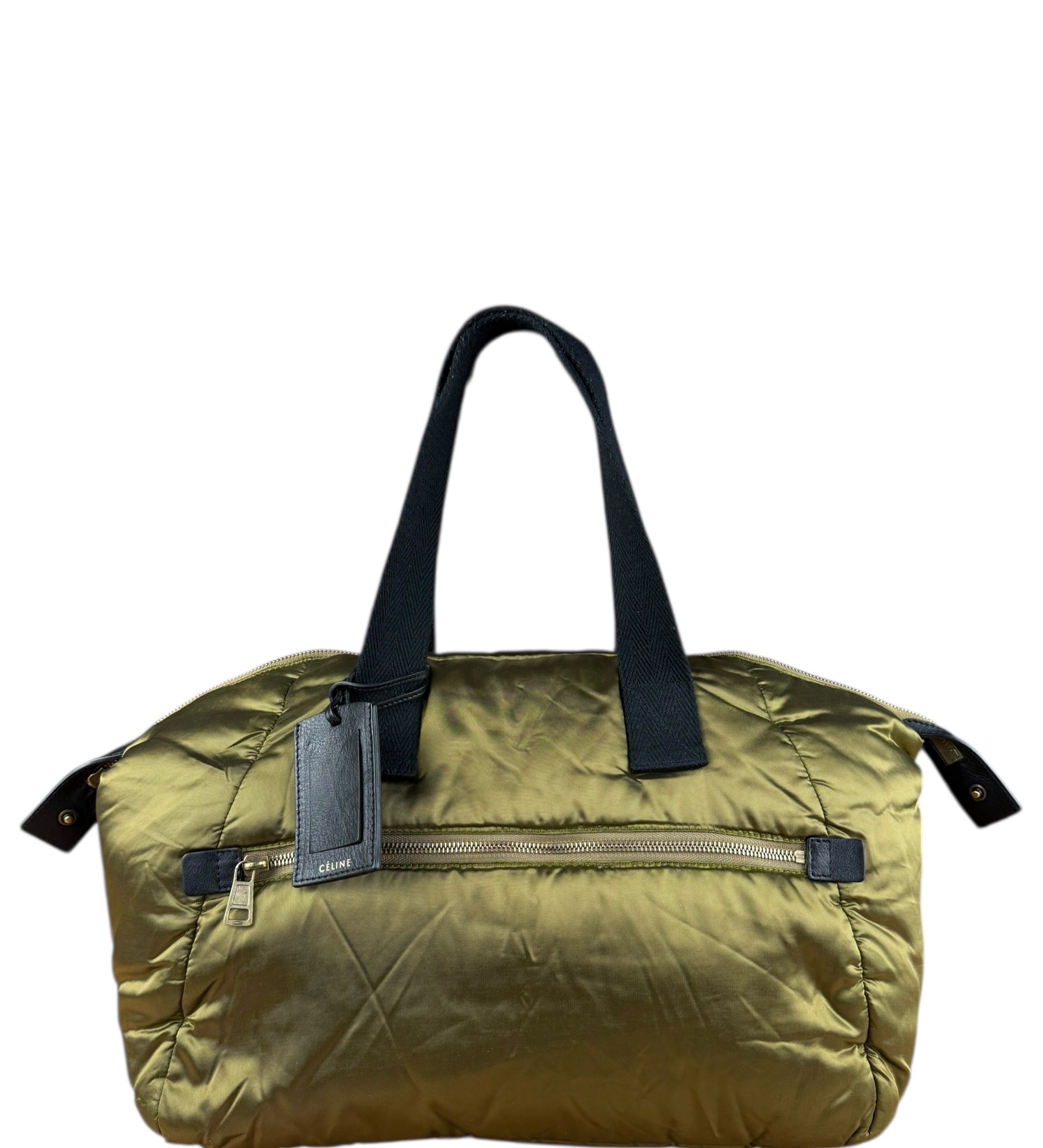 Celine Vintage Green Nylon Puffer Handbag