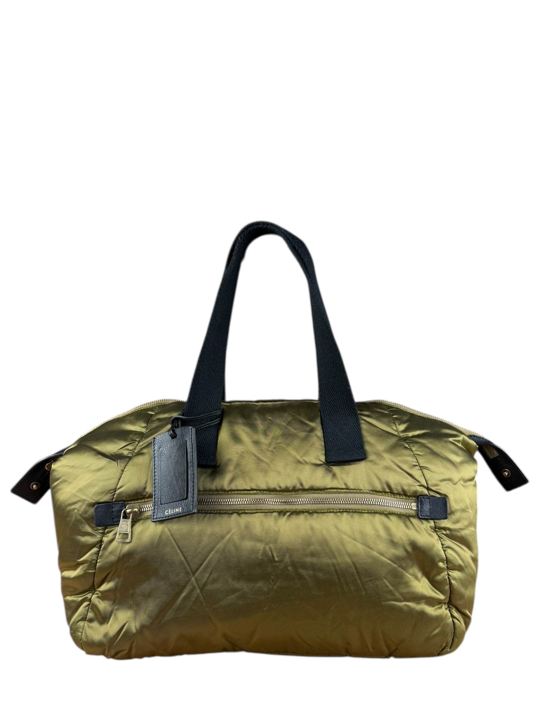 Celine Vintage Green Nylon Puffer Handbag