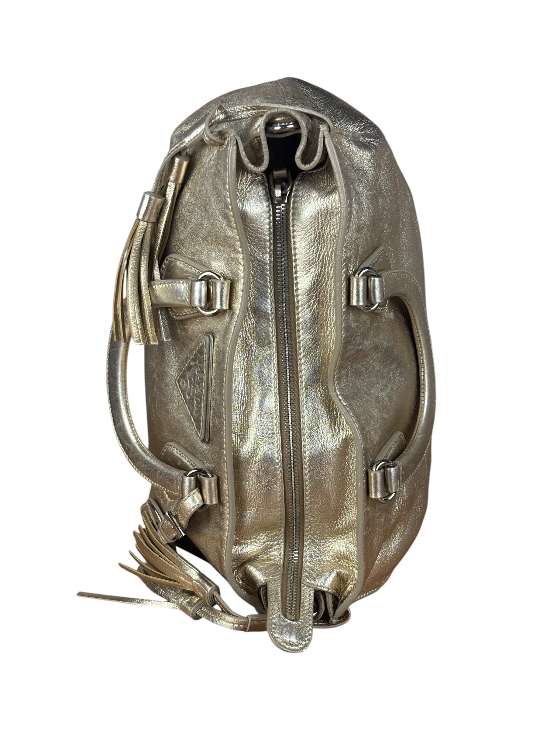 Prada Vintage Metallic Gold Leather Satchel Handbag