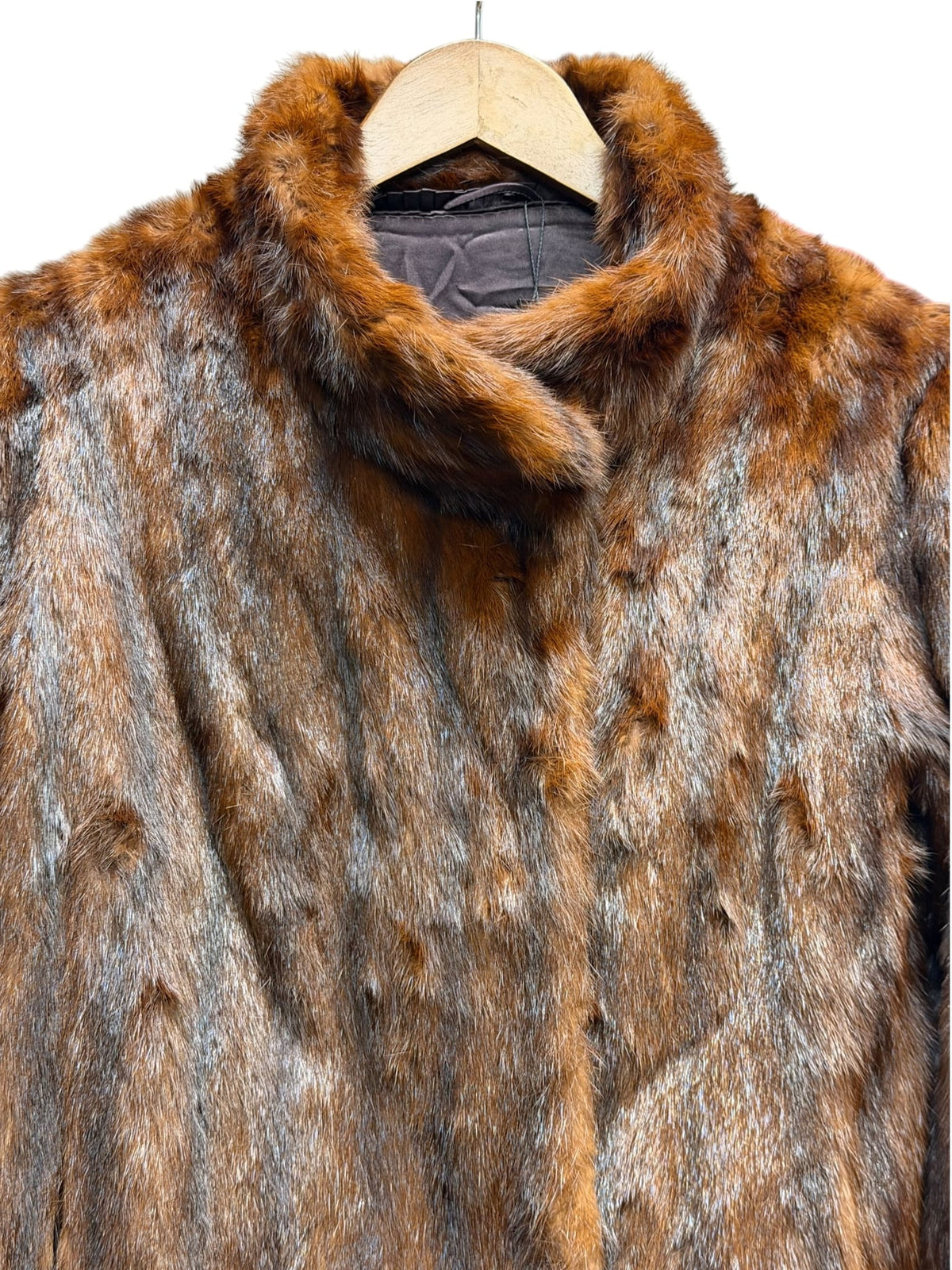 Vintage Vertically Brown Worked Mink Fur Coat