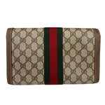 Gucci Brown Leather GG Supreme Web Stripe Clutch