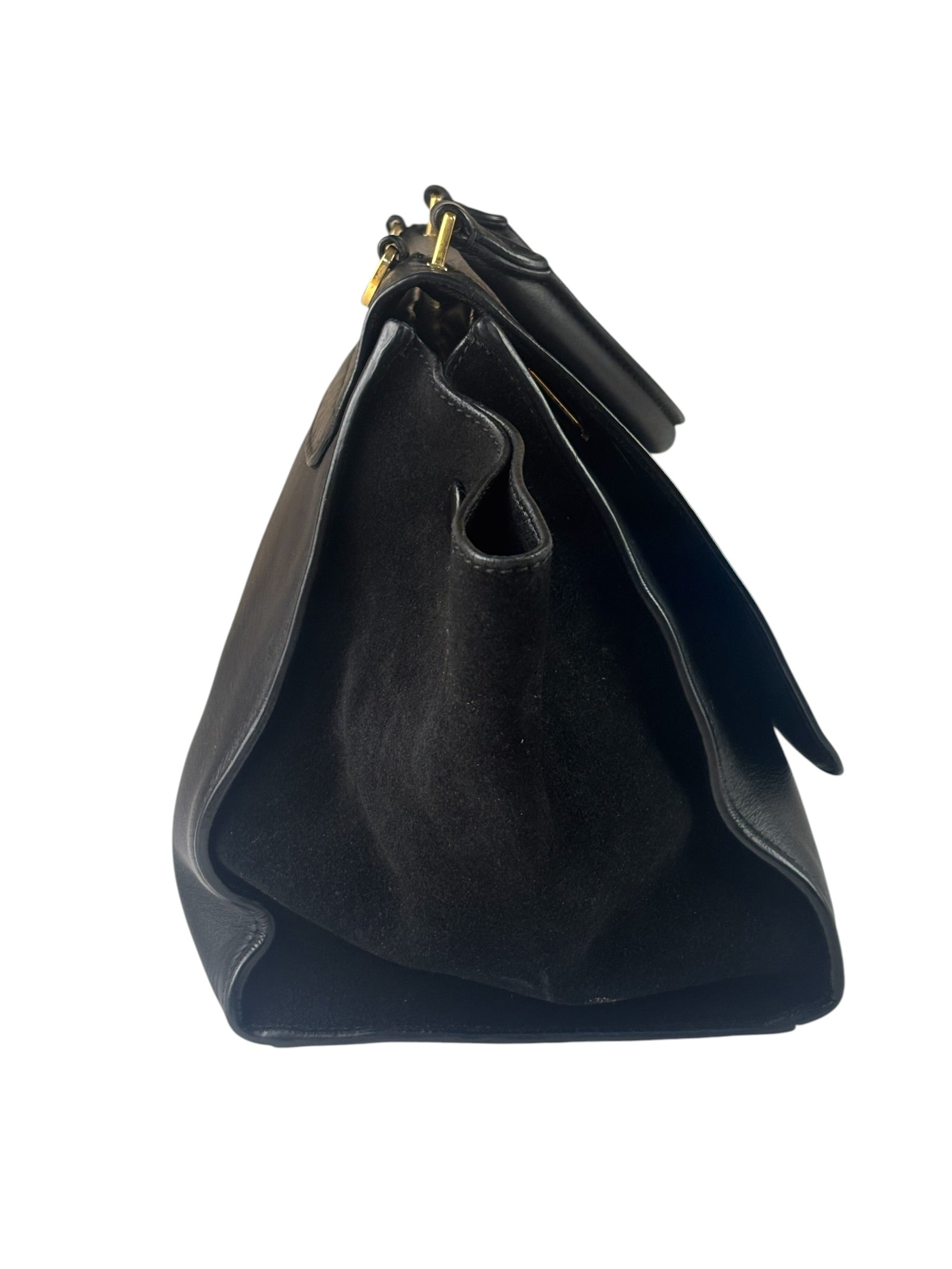Celine Black Suede/Crocodile Embossed Leather Trapeze Two-Way Bag