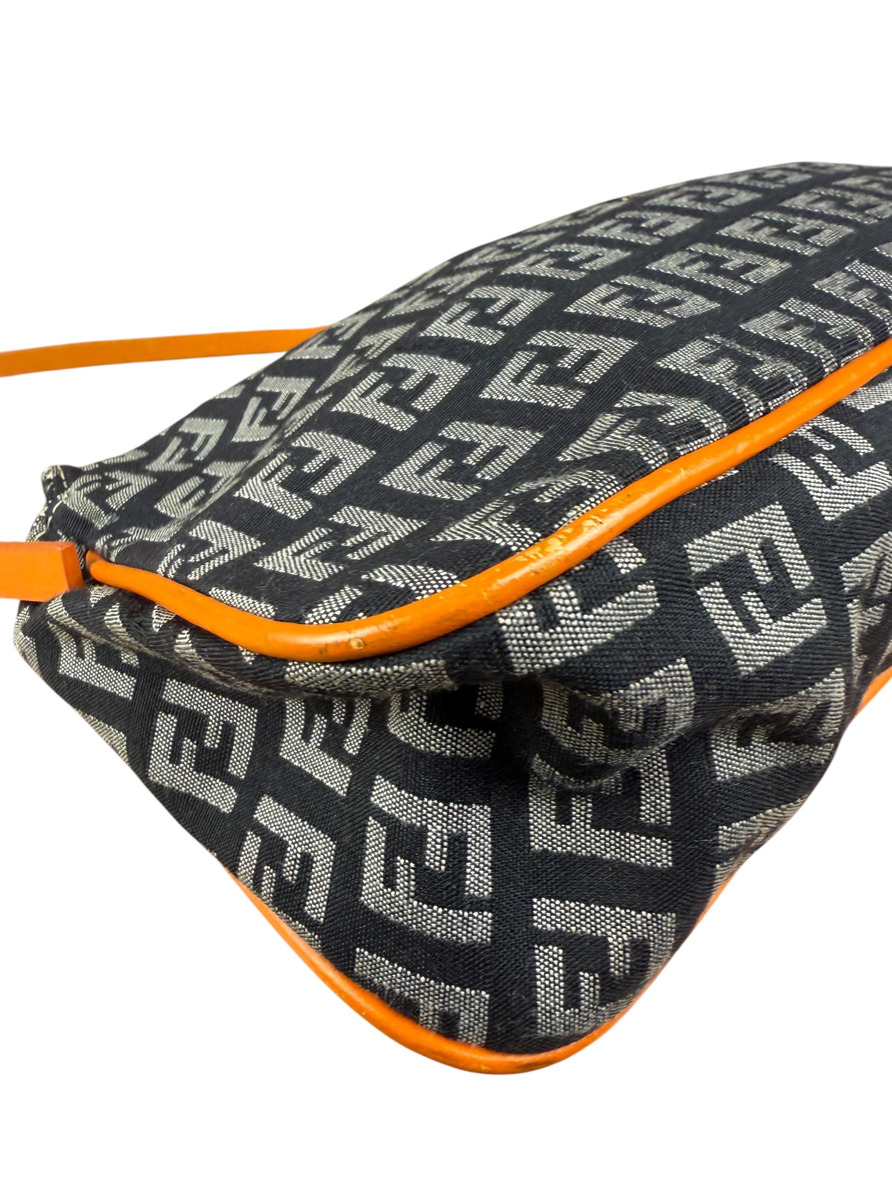 Fendi Orange Leather Trim Zucca Pochette