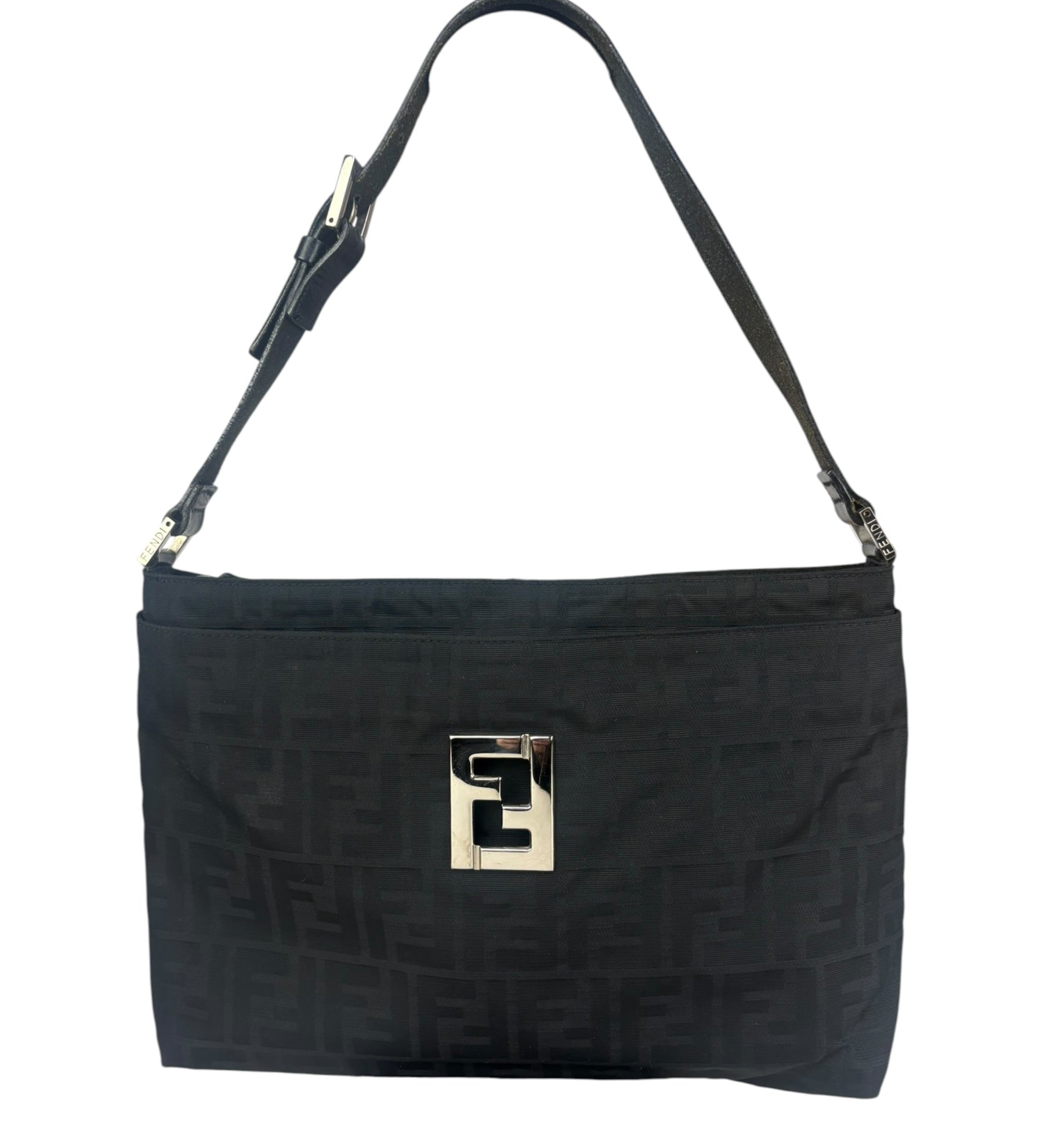 Fendi Vintage Black Zucca Nylon Shoulder Bag