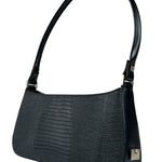 Salvatore Ferragamo Vintage Black Lizard Embossed Leather Pochette