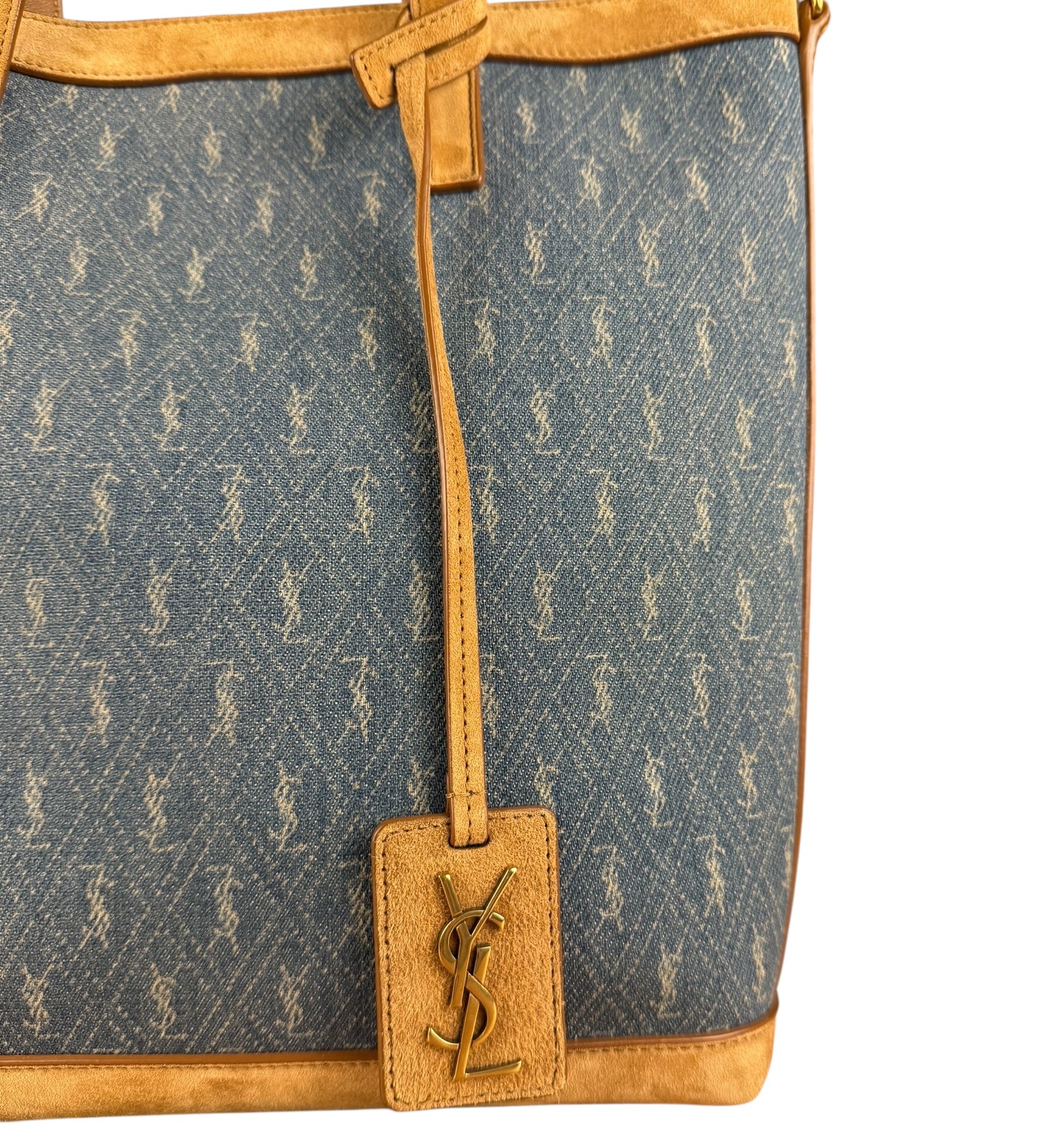 Saint Laurent Monogram Print Denim Bucket Tote