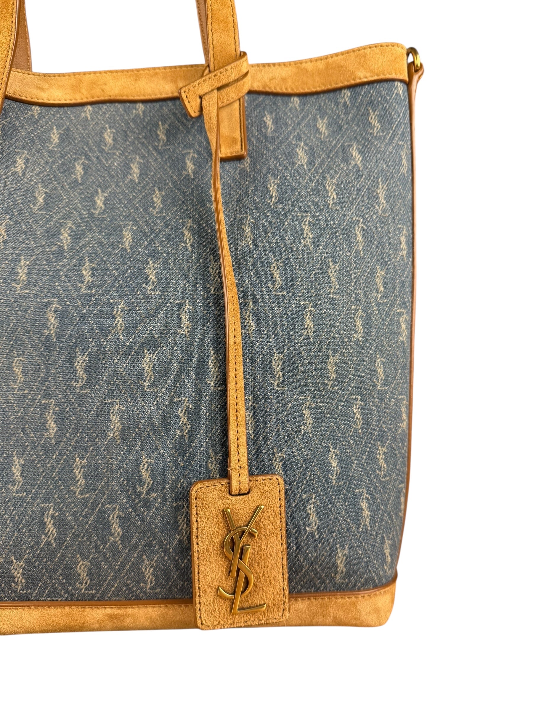 Saint Laurent Monogram Print Denim Bucket Tote