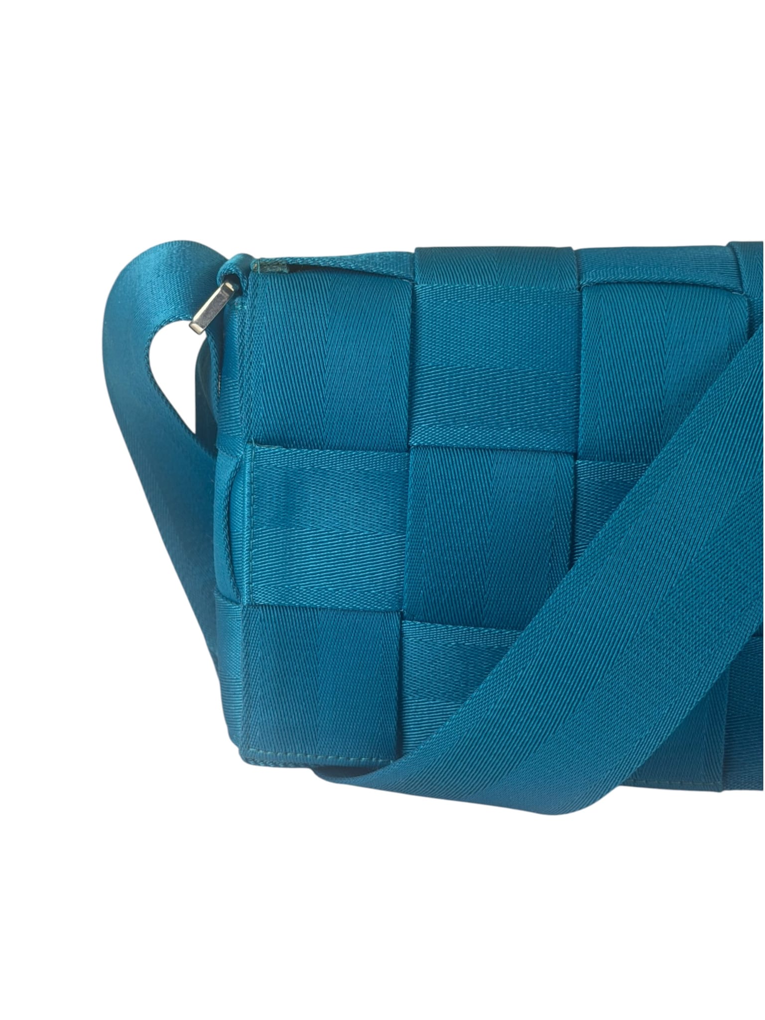 Bottega Veneta Teal Blue Intrecciato Cassette Flap Crossbody Bag